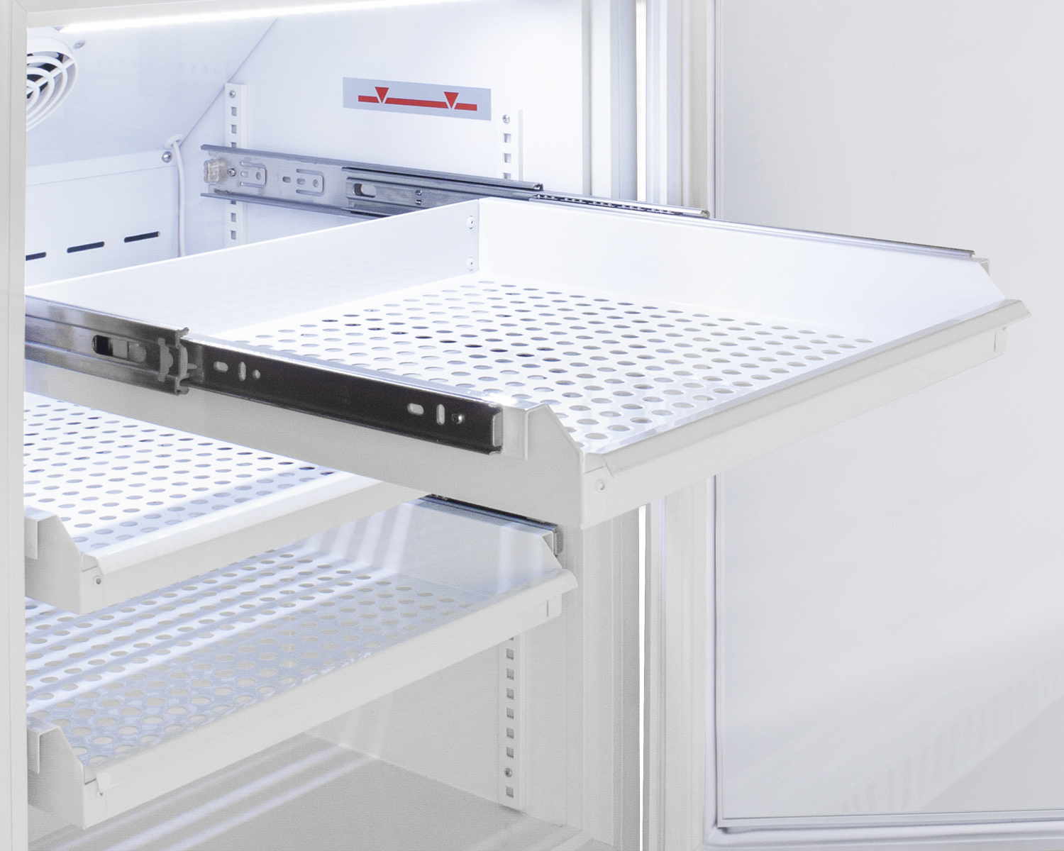 Performance series Med-Lab 15 cu.ft. upright all-refrigerator with six ventilated removable drawers, antimicrobial silver ion handle, and hospital grade cord with 'green dot' plug